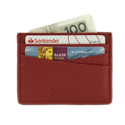 Skórzany wizytownik na karty minimalistyczny portfel Solier SW43 RED