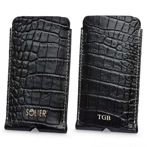 Personalizowane skórzane etui na IPhone 12/13/14 Solier SA57 czarny wąż