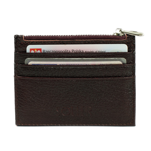 Skórzany portfel na karty z zamkiem etui slim Solier SW42 RED