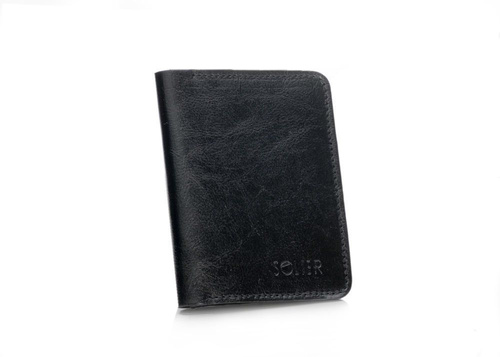 Slim leather men's wallet with coin holder SOLIER SW15 SLIM BLACK