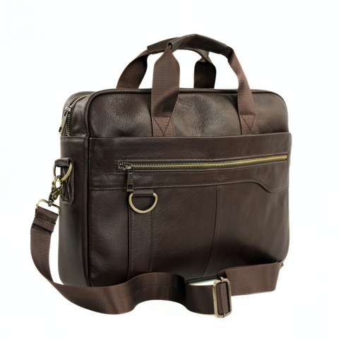 Skórzana duża torba męska na laptopa Solier SL44 Remy ciemny brąz