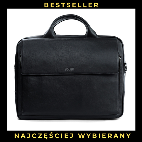 Black leather shoulder laptop bag Solier Rothen SL30 