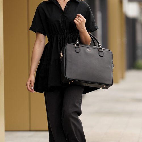 Genuine leather woman's laptop bag FL24 Venice black with snake pattern