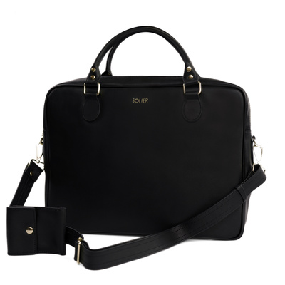 Genuine leather woman's laptop bag FL24 Venice black with snake pattern