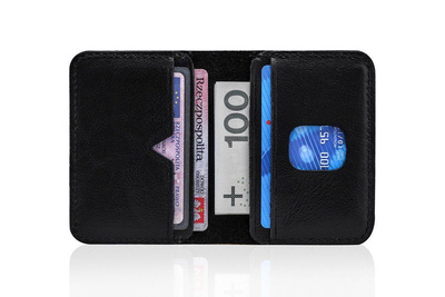 Cienki skórzany męski portfel SOLIER SW11 SLIM CZARNY