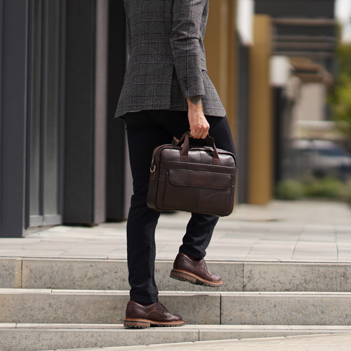 Męska torba na ramię skórzana na laptopa Solier SL46 Dune ciemny brąz