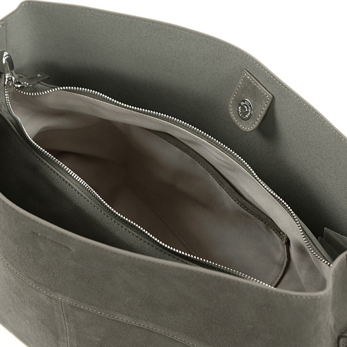 Skórzana zamszowa torba shopper z klamrą na ramię Solier FL39 Maya szara