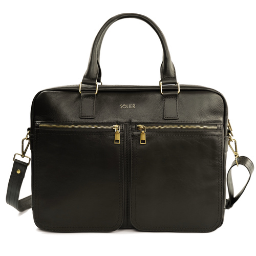 Brown leather shoulder laptop bag SL01 DUNDEE