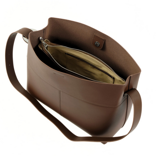 Skórzana torba damska shopper z klamrą i regulowanym paskiem Solier FL40 Ellise ciemny brąz