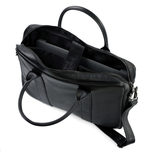 Black leather shoulder laptop bag SL20 EDYNBURG