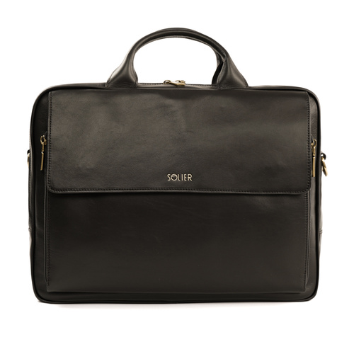 Brown leather shoulder laptop bag Solier Rothen SL30 