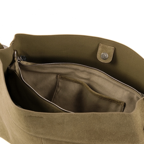 Skórzana zamszowa torba shopper z klamrą na ramię Solier FL39 Maya beżowa