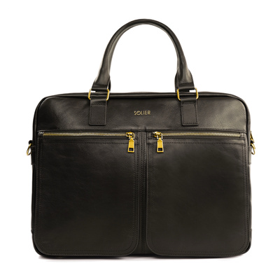 Brown leather shoulder laptop bag SL01 DUNDEE