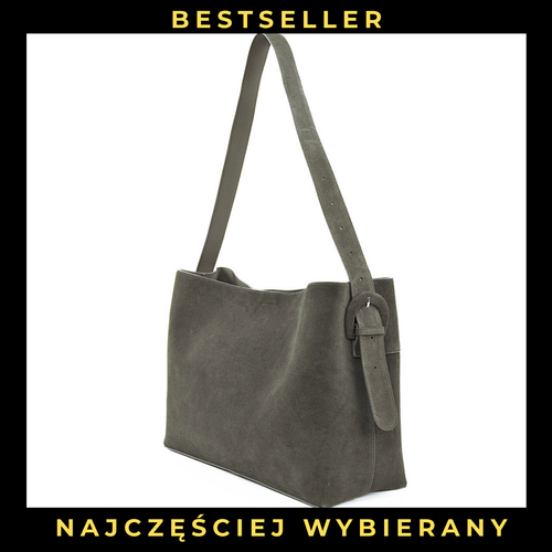 Skórzana zamszowa torba shopper z klamrą na ramię Solier FL39 Maya szara