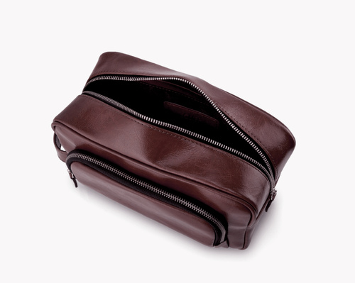 Elegant genuine leather men's beauty bag SK04 SOLIER brown-maroon