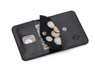 Slim leather men's wallet with coin holder SOLIER SW16 SLIM BLACK