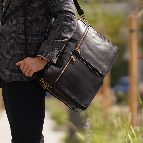Brown leather shoulder laptop bag SL01 DUNDEE