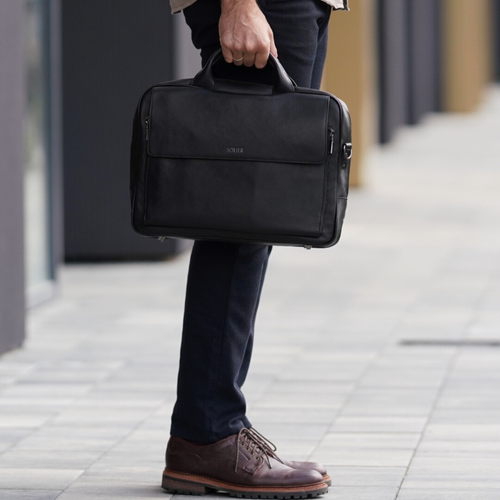 Black leather shoulder laptop bag Solier Rothen SL30