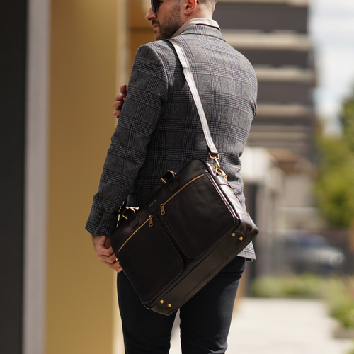 Brown leather shoulder laptop bag SL01 DUNDEE