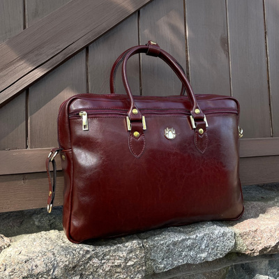 Genuine leather women's laptop bag Marina red