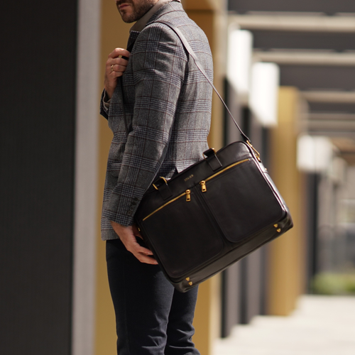 Brown leather shoulder laptop bag SL01 DUNDEE