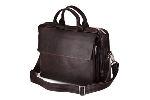 Brown leather shoulder laptop bag Solier Rothen SL30 