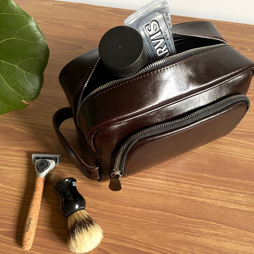 Elegant genuine leather men's beauty bag SK04 SOLIER brown-maroon