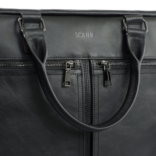 Black leather shoulder laptop bag SL01 DUNDEE