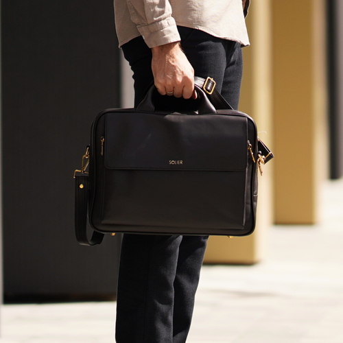 Brown leather shoulder laptop bag Solier Rothen SL30