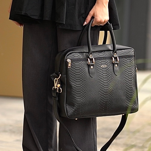 Damska skórzana torba na laptopa Marina czarny wąż