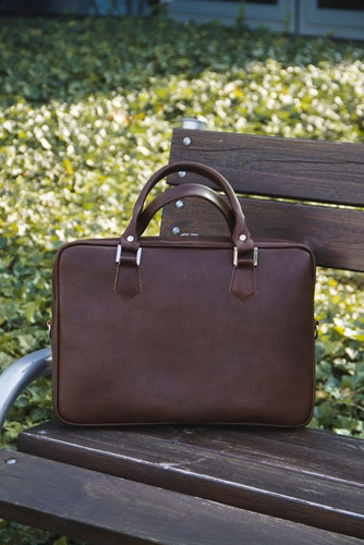 Genuine leather laptop bag Solier SL22 dark brown