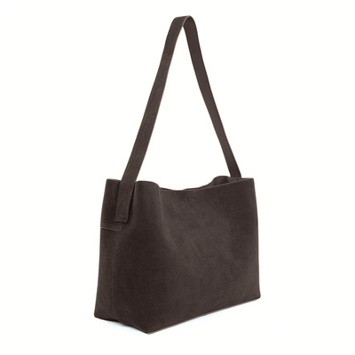 Skórzana zamszowa torba shopper z klamrą na ramię Solier FL39 Maya czekoladowa