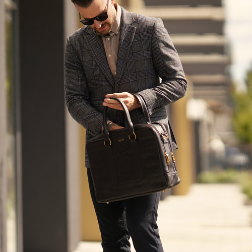 Brown leather shoulder laptop bag SL02 ABERDEEN